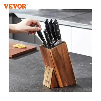 Универсальный держатель для ножей VEVOR Ножевой блок из дерева акации Очень Большой Держатель для хранения ножей с полипропиленовой щеткой Многофункциональная подставка для ножей