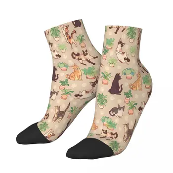 Уютные носки Michis бежевого цвета с черным котом, Мемы на Хэллоуин, мужские и женские зимние чулки с принтом