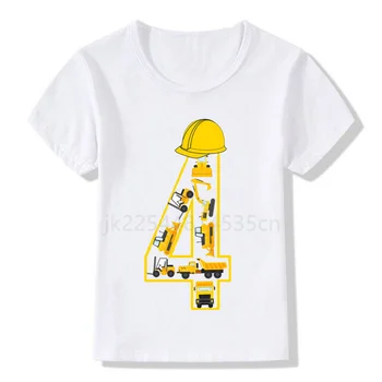Футболка с изображением номера дня рождения экскаватора-погрузчика 2-6, Детская полицейская машина, Футболка для именинника, Забавная подарочная футболка для мальчика и девочки
