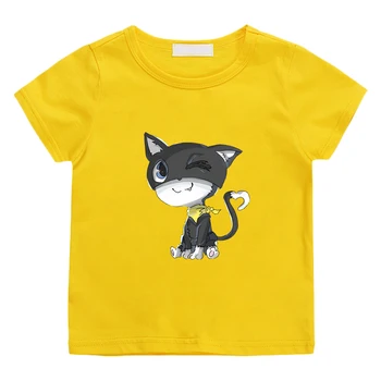 Футболка с принтом Morgana Cat Persona 5, Повседневная футболка с графическим принтом Kawaii, 100% Хлопок, Удобные Летние Футболки Для мальчиков/Девочек