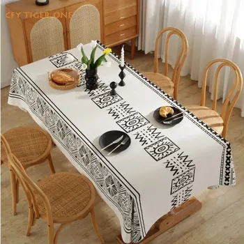 Хлопковое постельное белье Марокканский геометрия кисточкой скатерть стол украсить прямоугольная скатерть с кисточкой обеденный стол накрыть чайник тканью