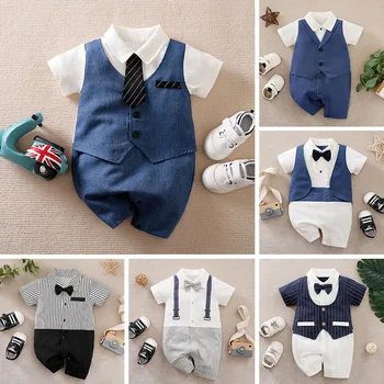 Хлопчатобумажная детская одежда для дня рождения, джентльменский комбинезон, детский комбинезон 0-18 м
