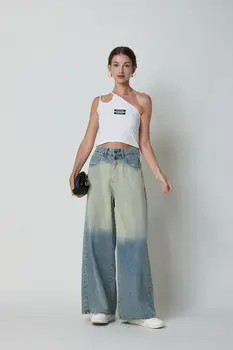 Широкие джинсы больших размеров, женские весенние модные брюки грушевидной формы с высокой талией, прямые брюки