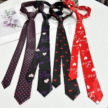 Элегантный шелковый галстук с узким вырезом для мужчин и женщин с сердечным принтом Современный мужской галстук