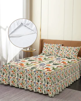 Юбка-кровать в стиле ретро с цветочным рисунком, Эластичное Облегающее Покрывало с наволочками, защита кровати, Наматрасник, комплект постельного белья, простыня