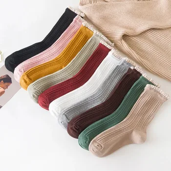 Японские носки Kawaii для девочек, милые кружевные однотонные дышащие женские носки ярких цветов, женские носки средней длины с кальцетинами