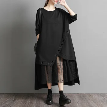 Японский Ямамото, темно-черный стиль, лоскутная сетка, нерегулярные шикарные винтажные осенние платья, уличная мода, женское весеннее повседневное платье