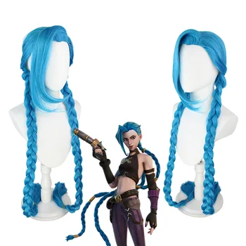1,2 м Парик LOL Jinx Синтетический Длинный Короткий прямой женский синий термостойкий игровой парик для косплея на вечеринку