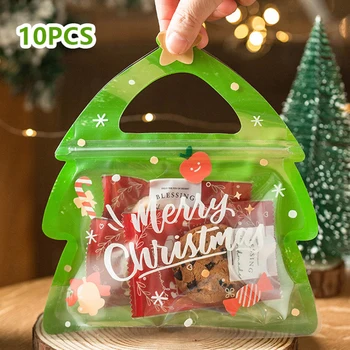 10шт Рождественский подарочный пакет для конфет, шоколадного печенья, нуги, бисквита, подарочная елка, сумки Санта на молнии