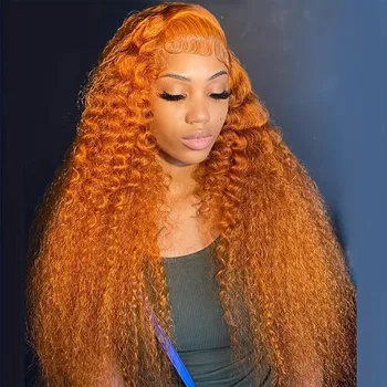 13x6 Hd Цветной Имбирно-оранжевый кудрявый кружевной фронтальный парик 13x4 Глубокая волна кружева спереди парики из человеческих волос 30 дюймов Бразильский предварительно выщипанный