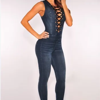 2024 Женский Модный Черный джинсовый комбинезон без рукавов, боди, женский сексуальный джинсовый комбинезон с открытой спиной, Macacao Feminino