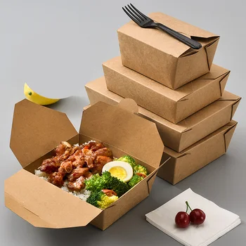 20шт ланч-бокс из крафт-бумаги одноразовая упаковочная коробка для еды на вынос жареный рис жареная курица бумажная коробка салат Бенто ланч-бокс для пикника