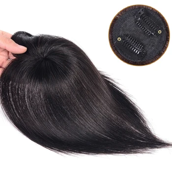 Allaosify Длинные Прямые Синтетические волосы для наращивания из высокотемпературного волокна Коричневый Шиньон с зажимом в топпере 10 дюймов
