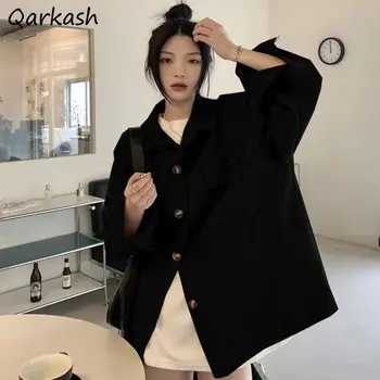 Базовые куртки для женщин, однотонная свободная верхняя одежда, весенняя универсальная одежда в стиле харадзюку, винтажный корейский стиль, модная повседневная одежда, популярная одежда