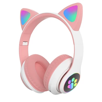 Беспроводные Bluetooth-наушники с кошачьими ушками, устанавливаемые на голову, двусторонние стереофонические наушники для домашних игр, RGB-подсветка с микрофонами