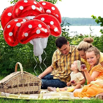 Воздушные шары из фольги с красными грибами, принадлежности для тематической вечеринки в Сказочном саду, осеннего Дня Благодарения лесных растений, наружного украшения Air Globos