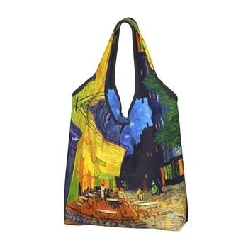 Забавная сумка для покупок на террасе ночного кафе, портативная сумка для покупок с картиной Винсента Ван Гога, Сумка для покупок в продуктовых магазинах