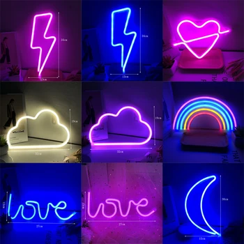 Креативный Светодиодный Домашний Неоновый Ночник Lightning Rainbow Love Sign Night Lamp USB Настенный Неоновый Светильник Для Детской Комнаты Свадебной Вечеринки