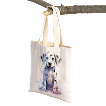 Милая мультяшная собака, Женская сумка для покупок, Холщовая сумка с двойным принтом, Многоразовая сумка для покупок с животными, Эко-сумки для покупок