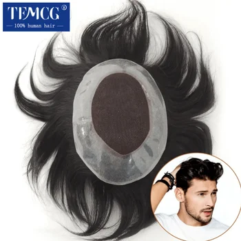 Мужской протез для волос, французское кружево на силиконовой основе из микрофибры, замена 100% человеческих волос, мужской парик, Дышащие Парики для мужчин