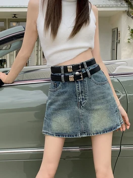 Новая джинсовая юбка трапециевидной формы, женская модная сексуальная мини-юбка с высокой талией, весна-лето 2023, Горячая распродажа