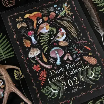 Новый Календарь Темного Леса на 2024 год 12 Иллюстраций Ежемесячный календарь Настенный Лунный Календарь для Рождественского подарка Новогоднее украшение