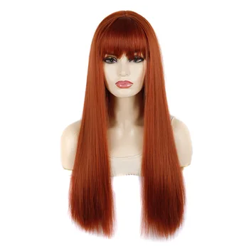 Оранжевый головной убор из аниме, парик с длинными прямыми волосами, головной убор с прямыми волосами, челка с выбитыми волосами, парик с длинными волосами, головной убор с прямыми волосами
