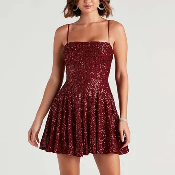 Осенние платья для женщин 2024, Сексуальные, с блестками, расшитые бисером Короткое облегающее платье трапециевидной формы, Тонкое вечернее платье для коктейльной вечеринки