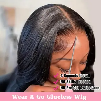 Парики из человеческих волос с прямыми кружевами спереди 4x4 Бесклеевые парики Отбеленные Предварительно обработанные Бразильские человеческие волосы HD Кружевные парики для женщин