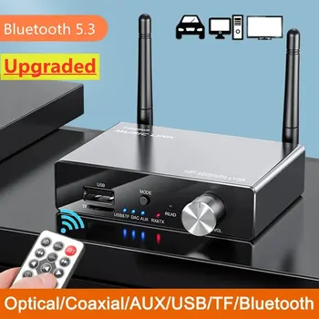 Передатчик приемник Bluetooth 5.3 Стерео с низкой задержкой AUX 3,5 мм Оптический Беспроводной Музыкальный аудиоадаптер Пульт дистанционного управления для телевизора ПК