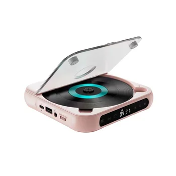 Портативный CD-плеер, Bluetooth-динамик, светодиодный экран, Стереоплеер, Настенный CD-плеер с FM-радио-Розовый
