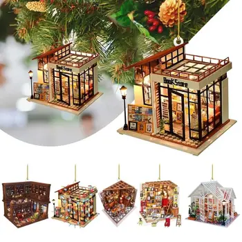 Рождественская елка, книжный шкаф, подвесной декор, любитель книг, подвешенный на шнурке, акриловая форма мини-книжного магазина, фестивальный декор для вечеринки