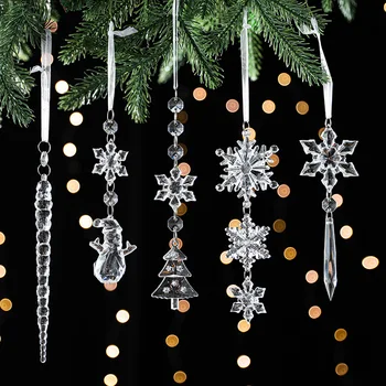 Рождественские прозрачные подвески, хрустальные акриловые украшения в виде снежинок для рождественской елки, подвесные украшения для новогодних вечеринок.