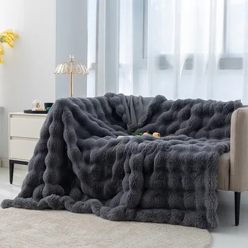 Роскошное одеяло из искусственного меха, Меховое одеяло в клетку, Зимнее толстое пушистое одеяло для дивана, Двойное Одеяло, Домашний декор