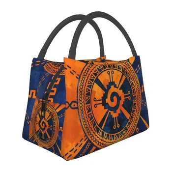 Символ майя Хунаб Ку, Оранжевая и синяя Изолированная сумка для ланча для женщин, портативный кулер, термобокс для Бенто, Работа, путешествия