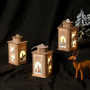Украшение Рождественской елки Праздничный деревянный ветряной фонарь Лампа на батарейках Теплый свет для рождественских праздников на Рождество