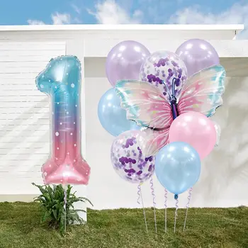 Уникальные украшения для вечеринки в стиле бабочек, яркий набор воздушных шариков с цифрами бабочек для универсальной вечеринки по случаю дня рождения ребенка