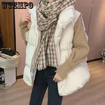 Утолщенный хлопковый жилет, женское теплое свободное пальто без рукавов со стоячим воротником, простое повседневное Корейское платье в стиле харадзюку, осень-зима