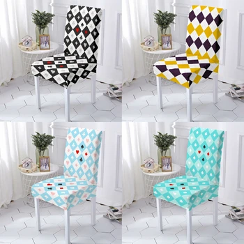 Чехол для стула с рисунком покера Современный геометрический чехол для сиденья из эластичной ткани Спандекс, Съемный протектор для стула для декора столовой