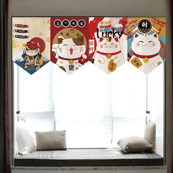 Японский Счастливый Кот Короткая Дверная Занавеска Треугольная Занавеска Кухня Спальня Декоративная Половинная Занавеска Суши Магазин Подвесной Занавес